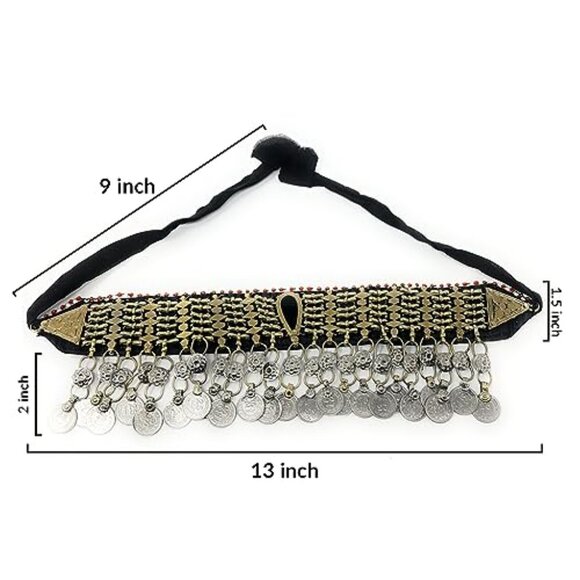 Tribal Coin Choker Necklace Antique Metal Bohemian Festival Jewelry Adjustable - Picture 5 of 8